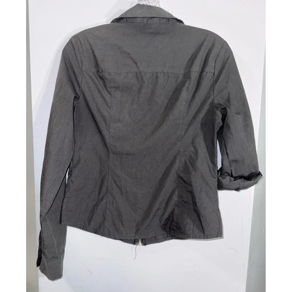 Miss Selfie black full zip front Y2K long sleeve roll tab top small - Picture 3 of 6